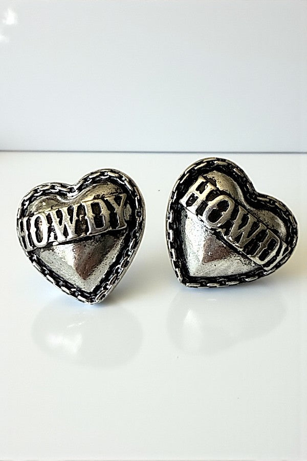 HOWDY ENGRAVED HEART POST EARRING