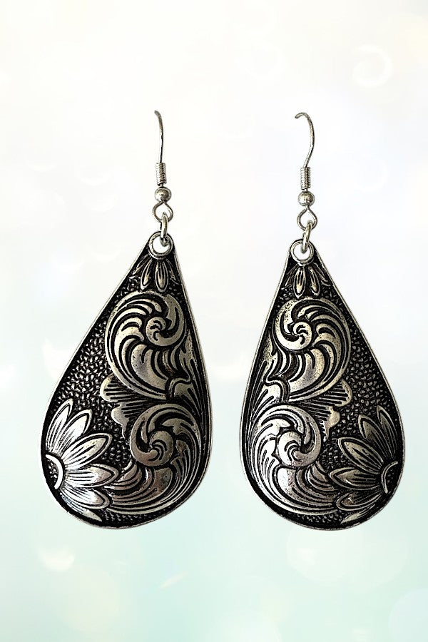 WESTERN ETCHED TEARDROP EARRING