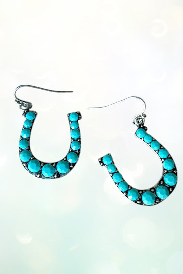 WESTERN TQ GEM HORSESHOE DANGLE EARRING