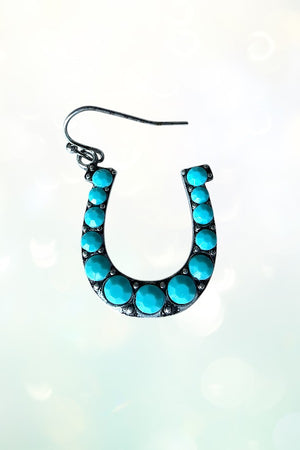 WESTERN TQ GEM HORSESHOE DANGLE EARRING