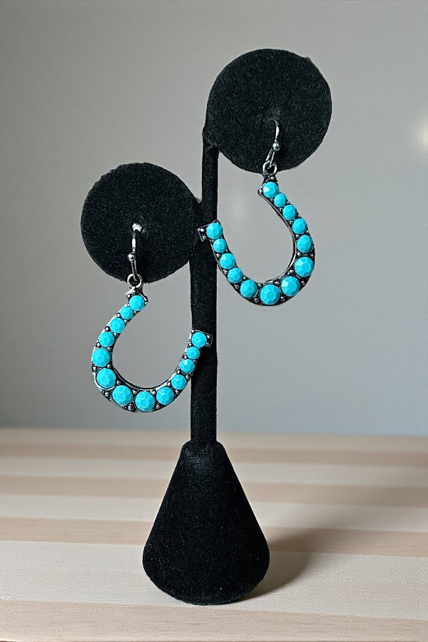 WESTERN TQ GEM HORSESHOE DANGLE EARRING