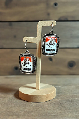 WESTERN FRAMED ETCHED VINTAGE COWBOY KILLER PORTRAIT DANGLE EARRING