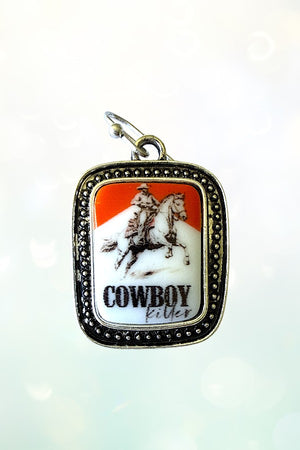 WESTERN FRAMED ETCHED VINTAGE COWBOY KILLER PORTRAIT DANGLE EARRING