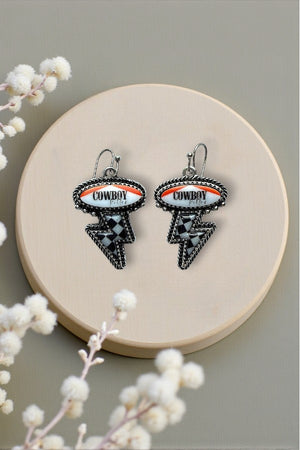 WESTERN CHECKERED LIGHTNING COWBOY KILLER DANLGLE EARRING
