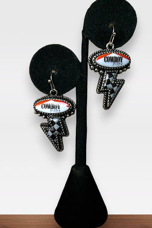 WESTERN CHECKERED LIGHTNING COWBOY KILLER DANLGLE EARRING