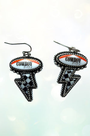 WESTERN CHECKERED LIGHTNING COWBOY KILLER DANLGLE EARRING