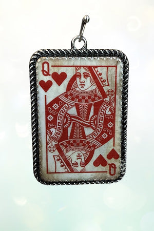WESTERN VINTAGE QUEEN OF HEARTS PLAYING CARD DANGLE EARRING