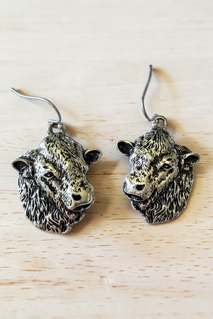 WESTERN ETCHED COW HEAD DANGLE EARRING