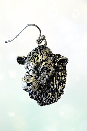 WESTERN ETCHED COW HEAD DANGLE EARRING