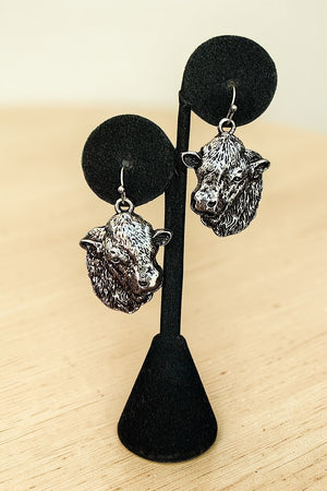WESTERN ETCHED COW HEAD DANGLE EARRING