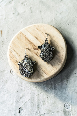 WESTERN ETCHED COW HEAD DANGLE EARRING