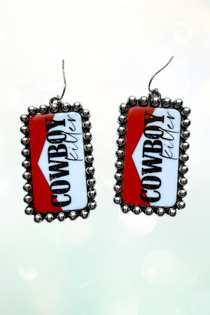 WESTERN BALL BEAD FRAMED COWBOY KILLER RECTANGULAR DROP EARRING