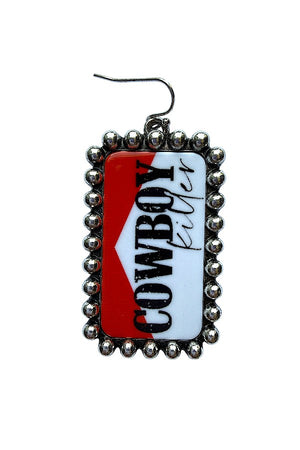 WESTERN BALL BEAD FRAMED COWBOY KILLER RECTANGULAR DROP EARRING