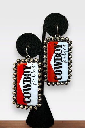 WESTERN BALL BEAD FRAMED COWBOY KILLER RECTANGULAR DROP EARRING