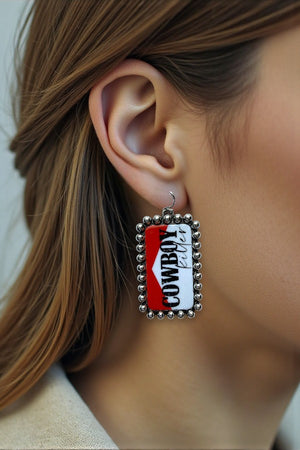 WESTERN BALL BEAD FRAMED COWBOY KILLER RECTANGULAR DROP EARRING