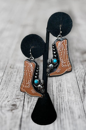 WESTERN TQ GEM ACCENT COWBOY BOOTS DANGLE EARRING