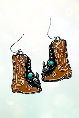 WESTERN TQ GEM ACCENT COWBOY BOOTS DANGLE EARRING