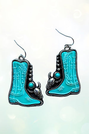 WESTERN TQ GEM ACCENT COWBOY BOOTS DANGLE EARRING