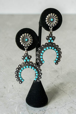 WESTERN TQ BEAD ETCHED STAR FLORAL POST HALF CIRCLE EARRING