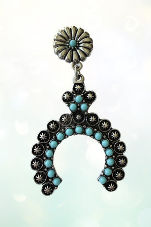 WESTERN TQ BEAD ETCHED STAR FLORAL POST HALF CIRCLE EARRING