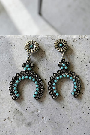 WESTERN TQ BEAD ETCHED STAR FLORAL POST HALF CIRCLE EARRING