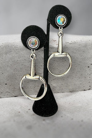 WESTERN AB STONE POST SNAFFLE BIT DANGLE EARRING