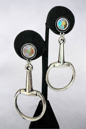 WESTERN AB STONE POST SNAFFLE BIT DANGLE EARRING