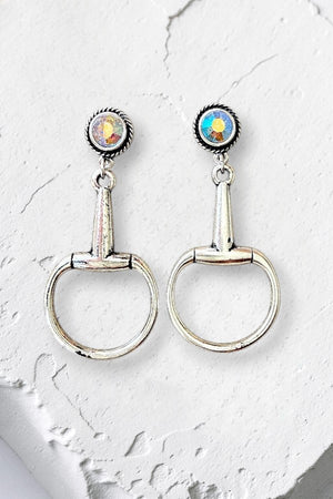 WESTERN AB STONE POST SNAFFLE BIT DANGLE EARRING