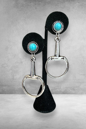 WESTERN GEMSTONE POST SNAFFLE BIT DANGLE EARRING
