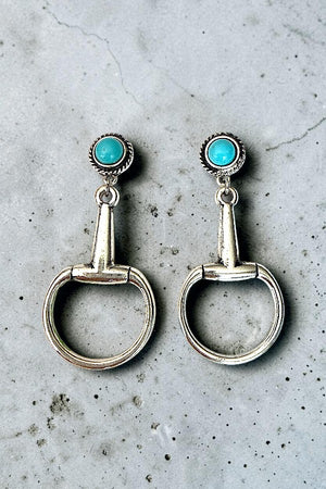 WESTERN GEMSTONE POST SNAFFLE BIT DANGLE EARRING