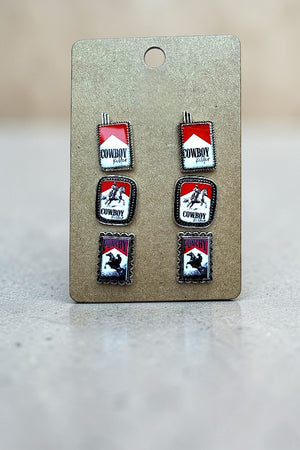 WESTERN COWBOY KILLER & PUNCHY 3 POST EARRING SET
