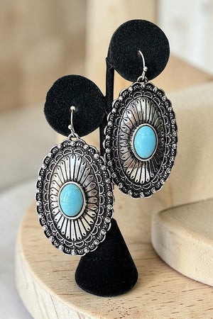 WESTERN TQ ETCHED OVAL CONCHO DROP EARRING