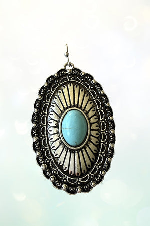WESTERN TQ ETCHED OVAL CONCHO DROP EARRING