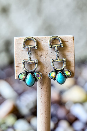 WESTERN SNAFFLE BIT TQ AB GEMSTONE DROP EARRING