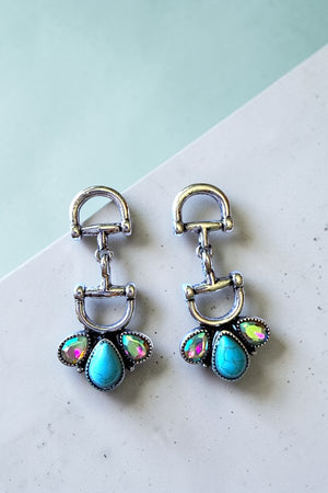 WESTERN SNAFFLE BIT TQ AB GEMSTONE DROP EARRING