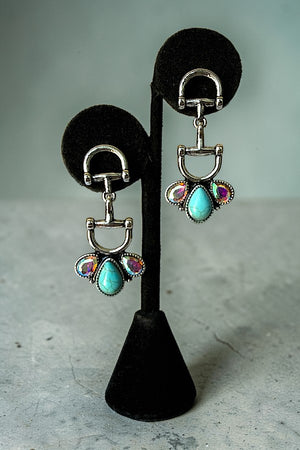 WESTERN SNAFFLE BIT TQ AB GEMSTONE DROP EARRING