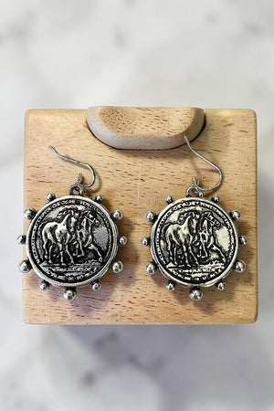 WESTERN DOUBLE HORSE COIN DANGLE EARRING