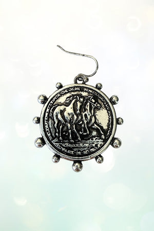 WESTERN DOUBLE HORSE COIN DANGLE EARRING