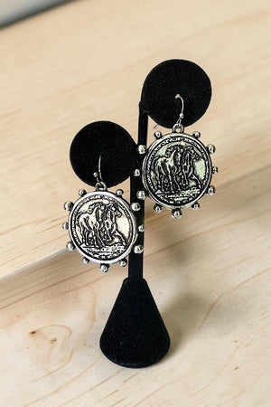 WESTERN DOUBLE HORSE COIN DANGLE EARRING
