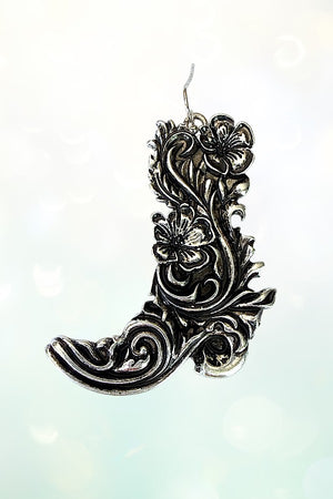 WESTERN FLORAL ENGRAVED COWBOY BOOTS DANGLE EARRING