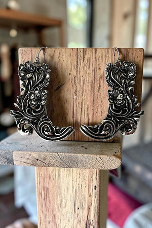 WESTERN FLORAL ENGRAVED COWBOY BOOTS DANGLE EARRING
