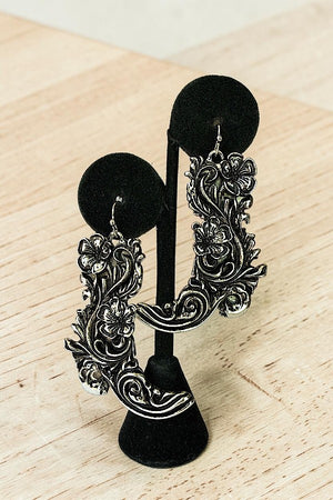 WESTERN FLORAL ENGRAVED COWBOY BOOTS DANGLE EARRING