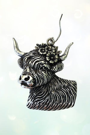 WESTERN FLOWER COW DANGLE EARRING