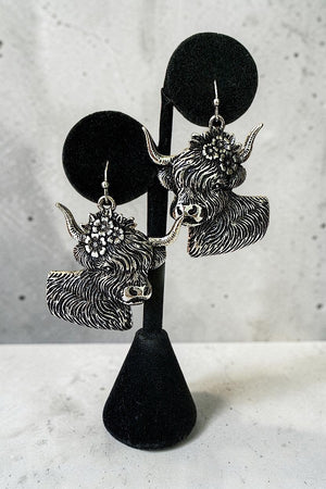 WESTERN FLOWER COW DANGLE EARRING
