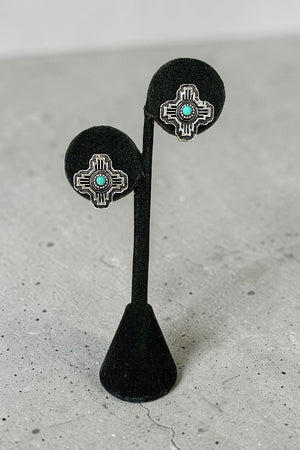 WESTERN SMALL CROSS CONCHO TQ STUD EARRING