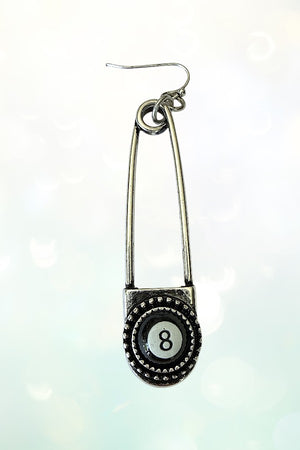 WESTERN 8 BALL SAFETY PIN DANGLE EARRING