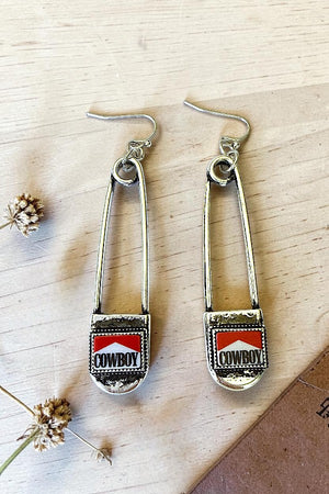 WESTERN COWBOY SAFETY PIN DANGLE EARRING