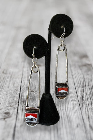 WESTERN COWBOY SAFETY PIN DANGLE EARRING
