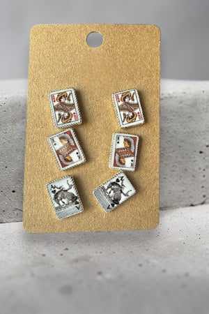 WESTERN POKER CARD POST STUD EARRING 3 PAIR SET