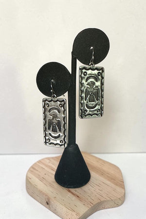 WESTERN THUNDERBIRD ETCHED CONCHO DANGLE EARRING